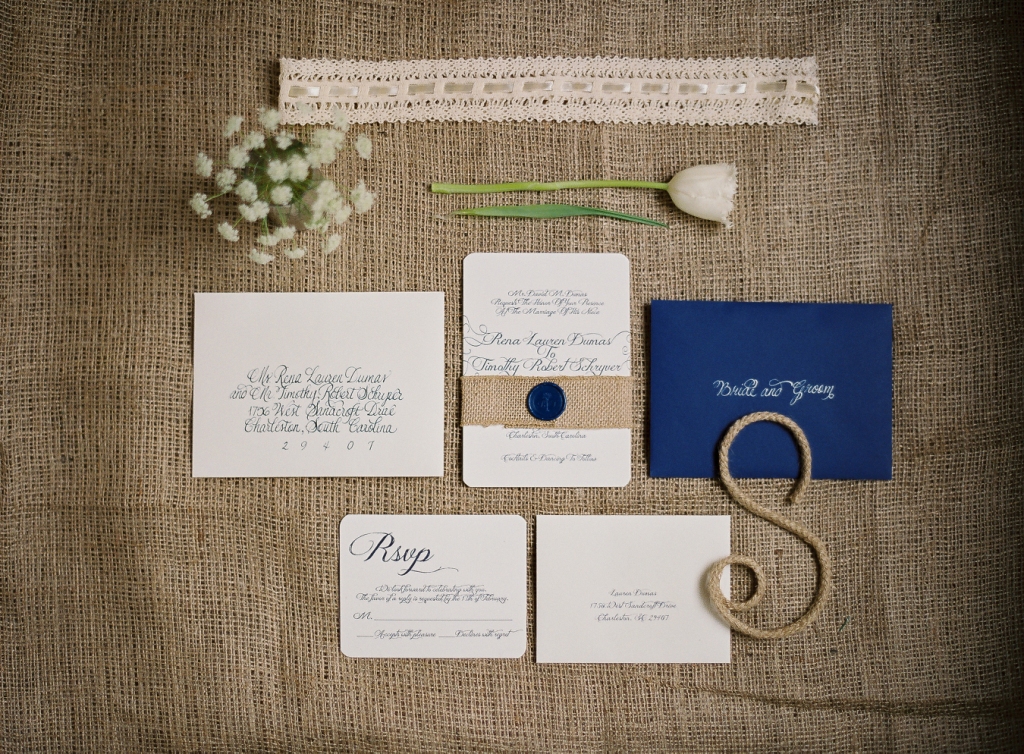 navy letterpress invitation