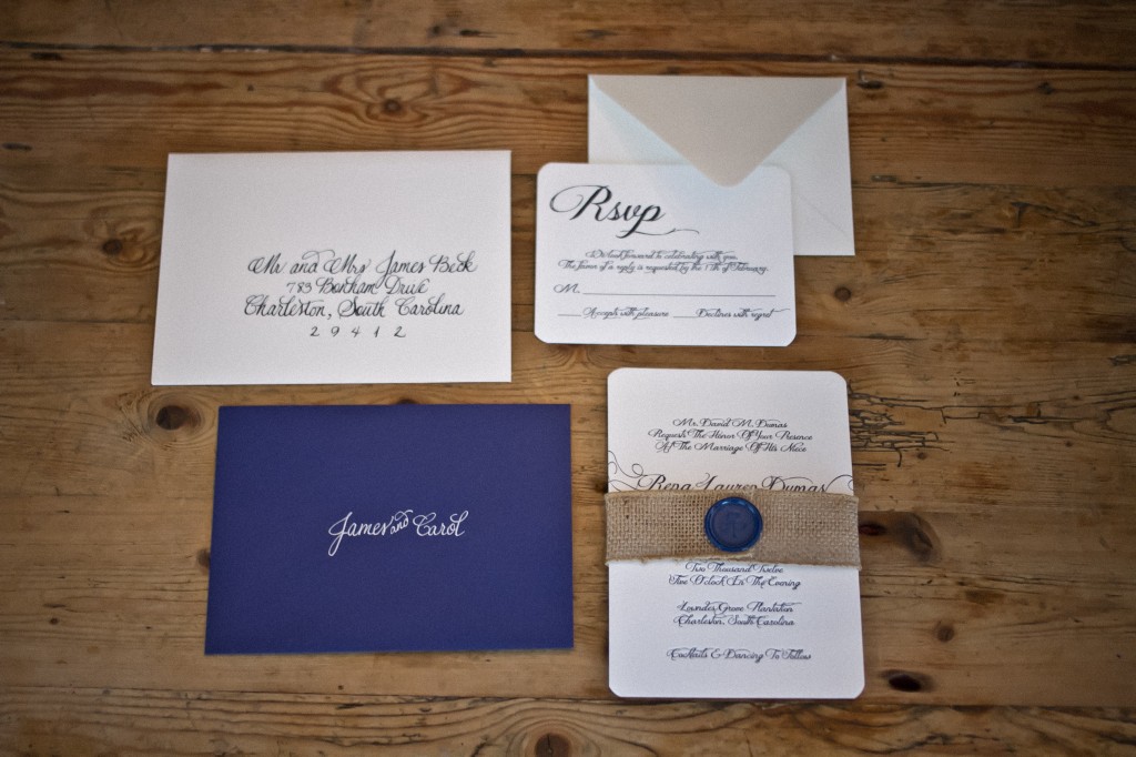 navy letterpress invitation