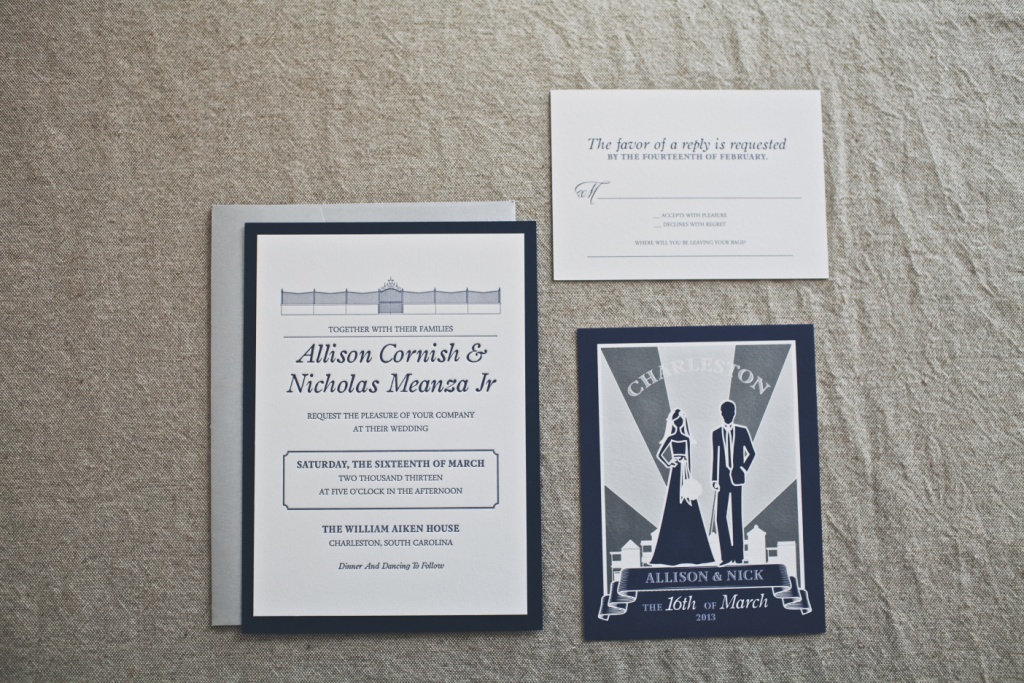 Navy William Aiken Wedding Invitation