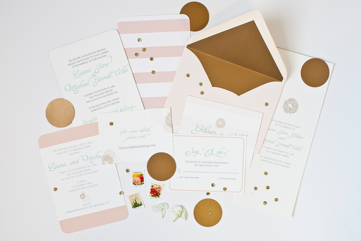 peach letterpress invitation