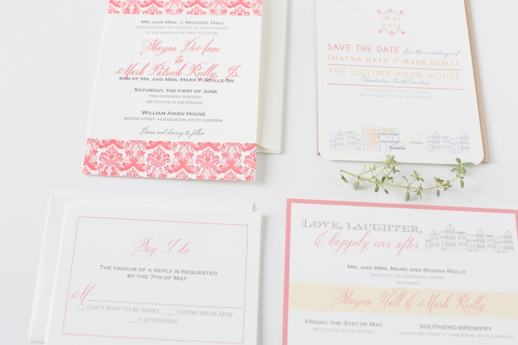 pink damask william aiken invitation