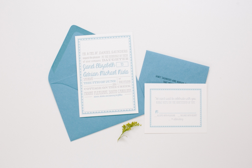 modern blue typography invitations