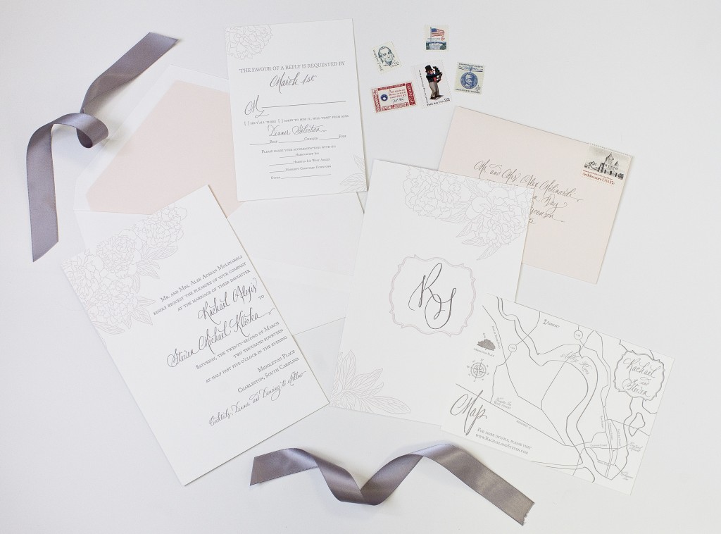 blush wedding invitation suite