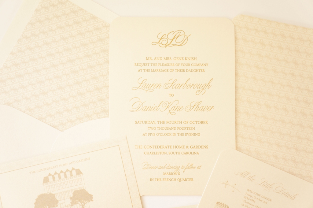 gold monogram invitation suite