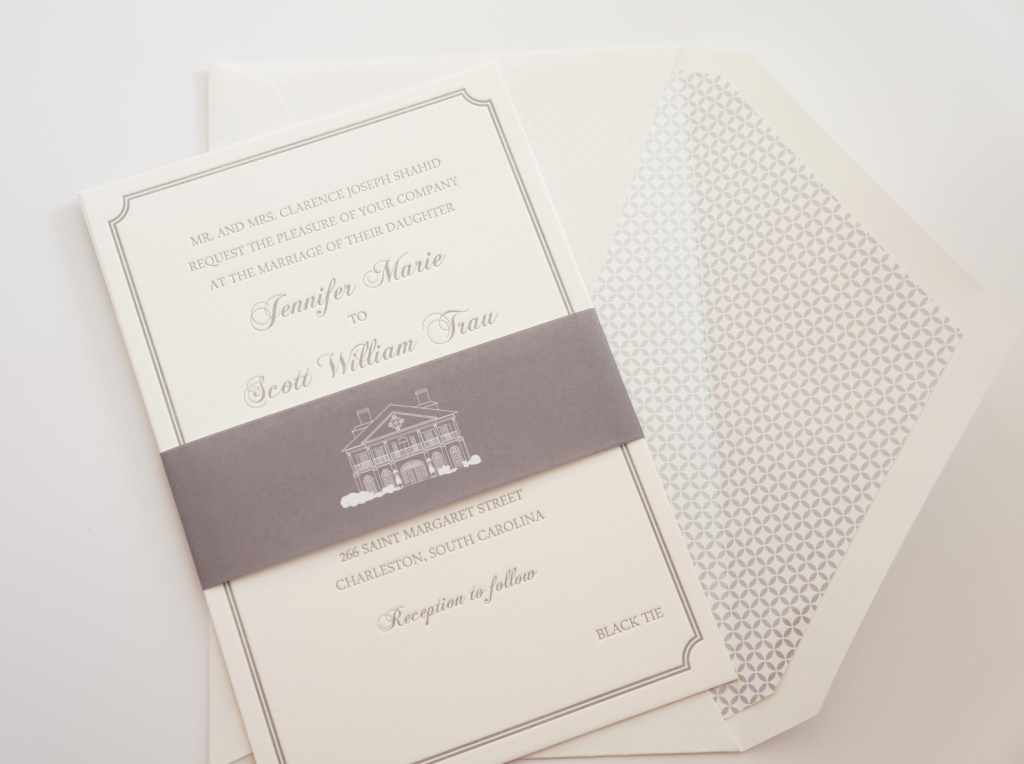 gray letterpress invitation