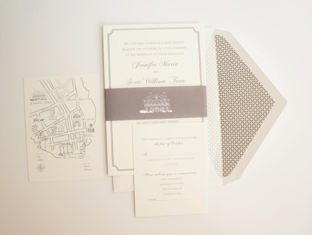 gray letterpress invitation