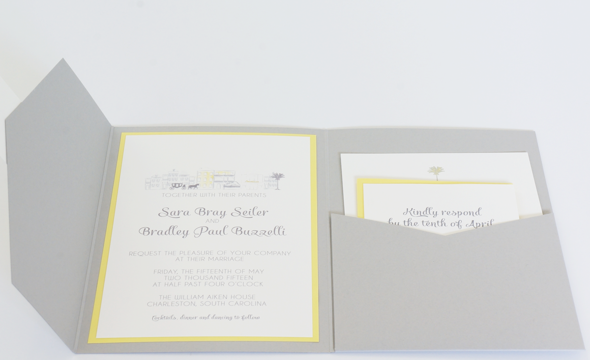 yellow and gray pocket invitation