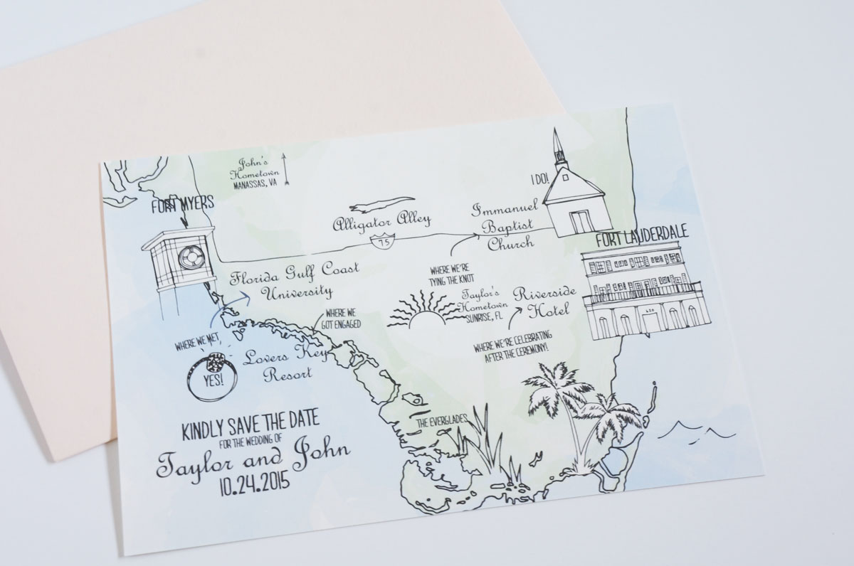 map save the date for a Florida wedding