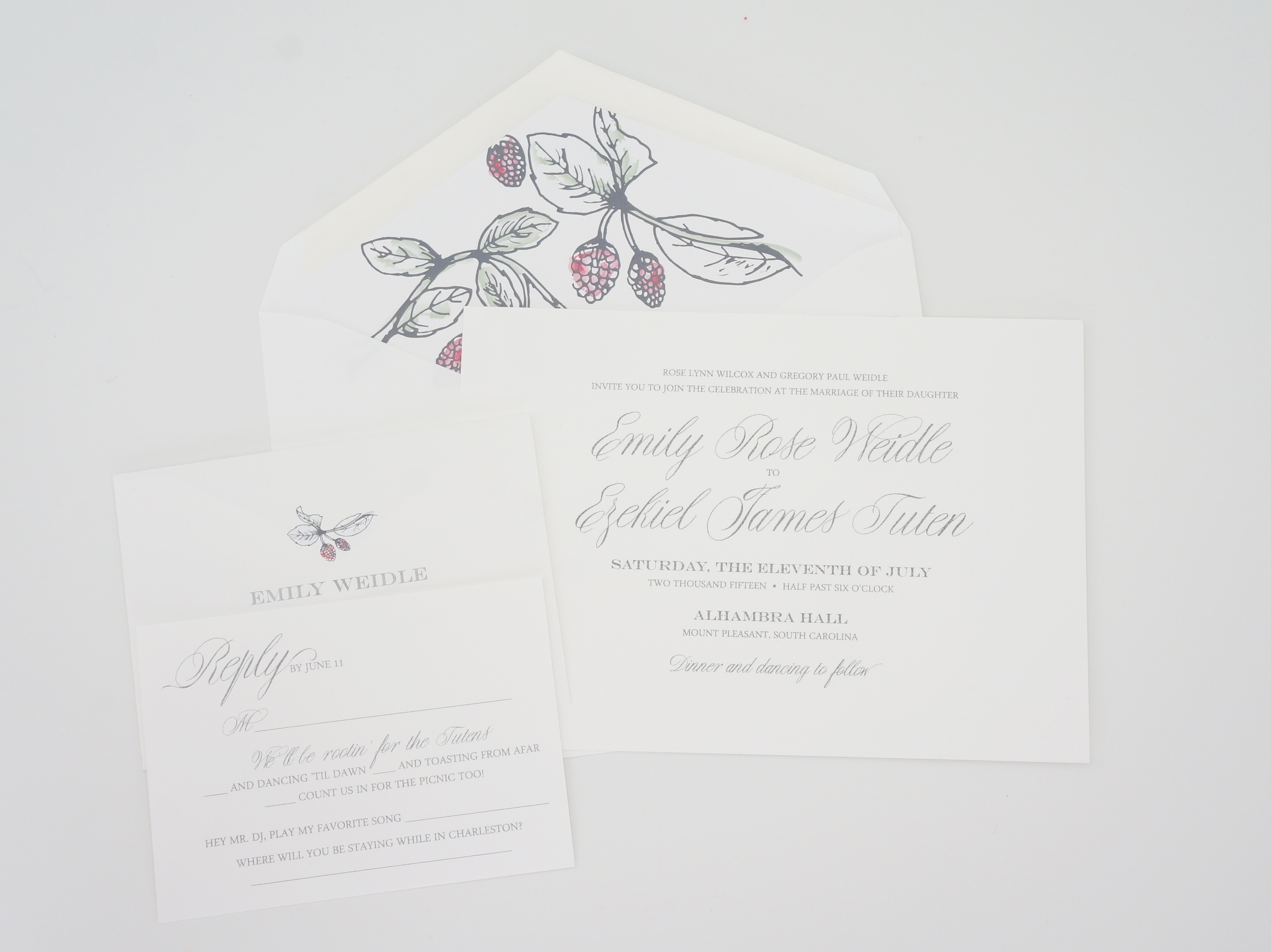 raspberry wedding invitation