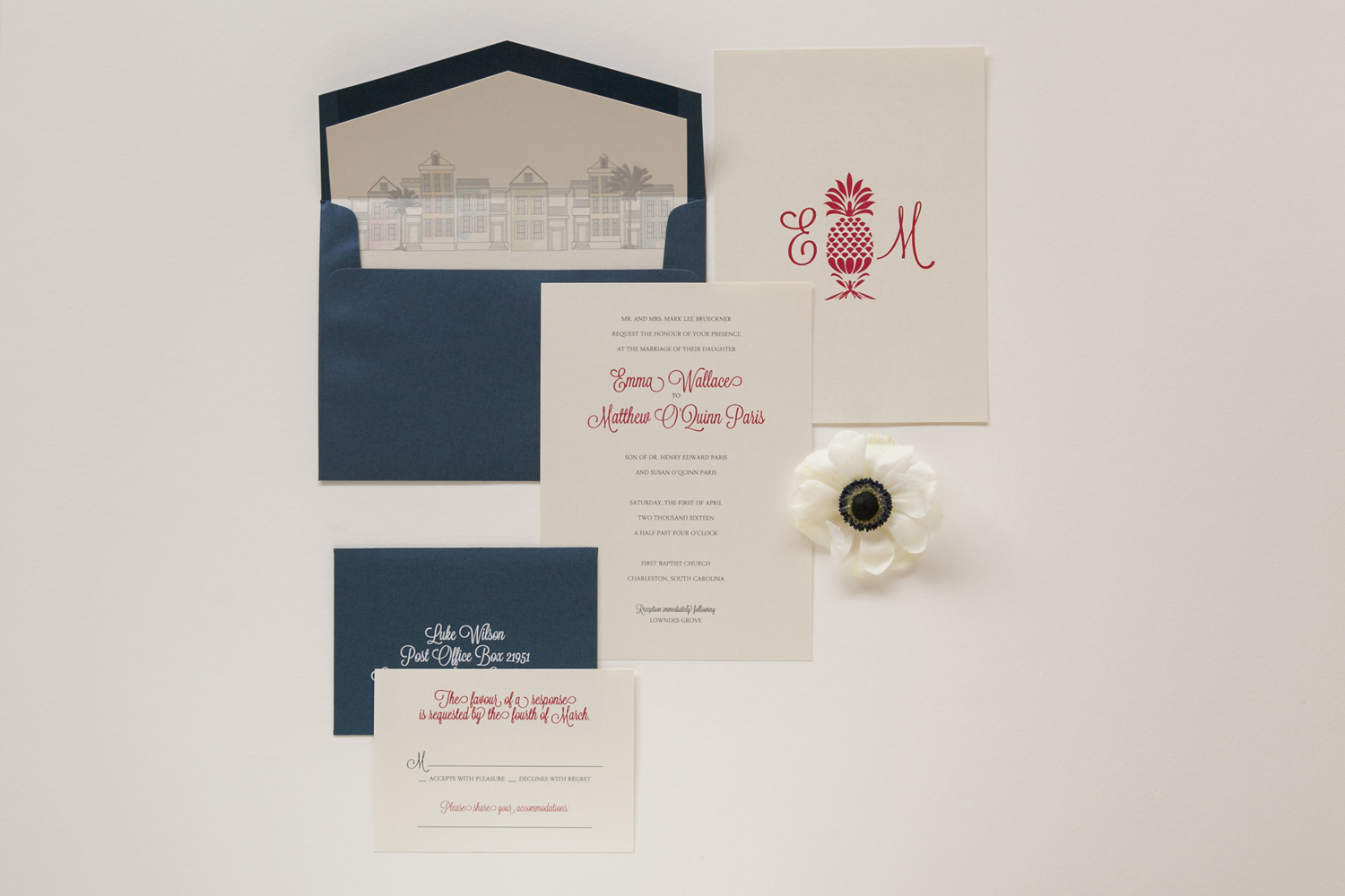 pineapple monogram invitation