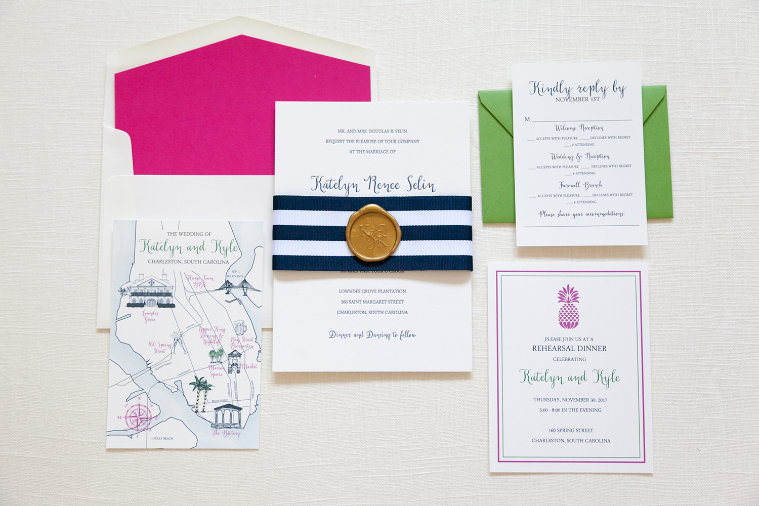 colorful preppy wedding invitation