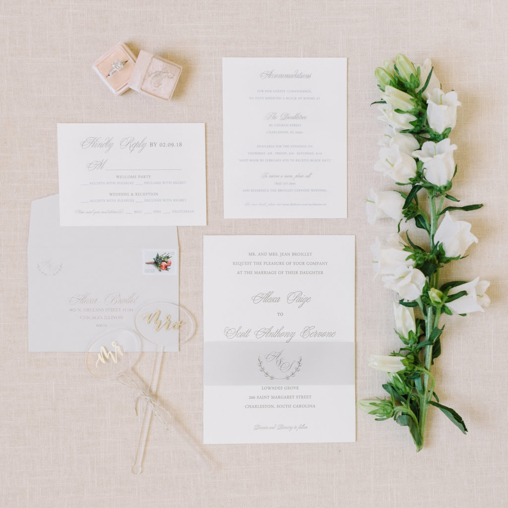 Lowndes Grove wedding invitation