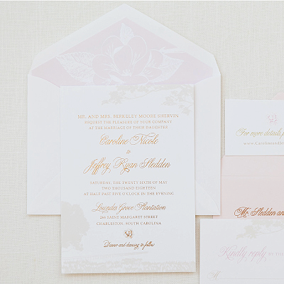 blush and gold lowndes grove invitation