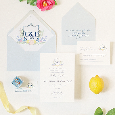 custom crest wedding invitation