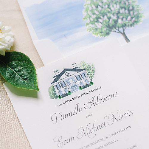 watercolor Lowndes Grove invitation