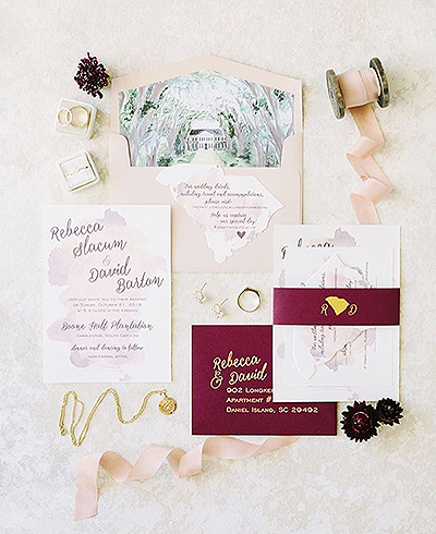 fall boone hall wedding invitation