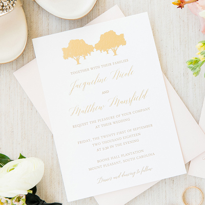 gold foil tree invitation