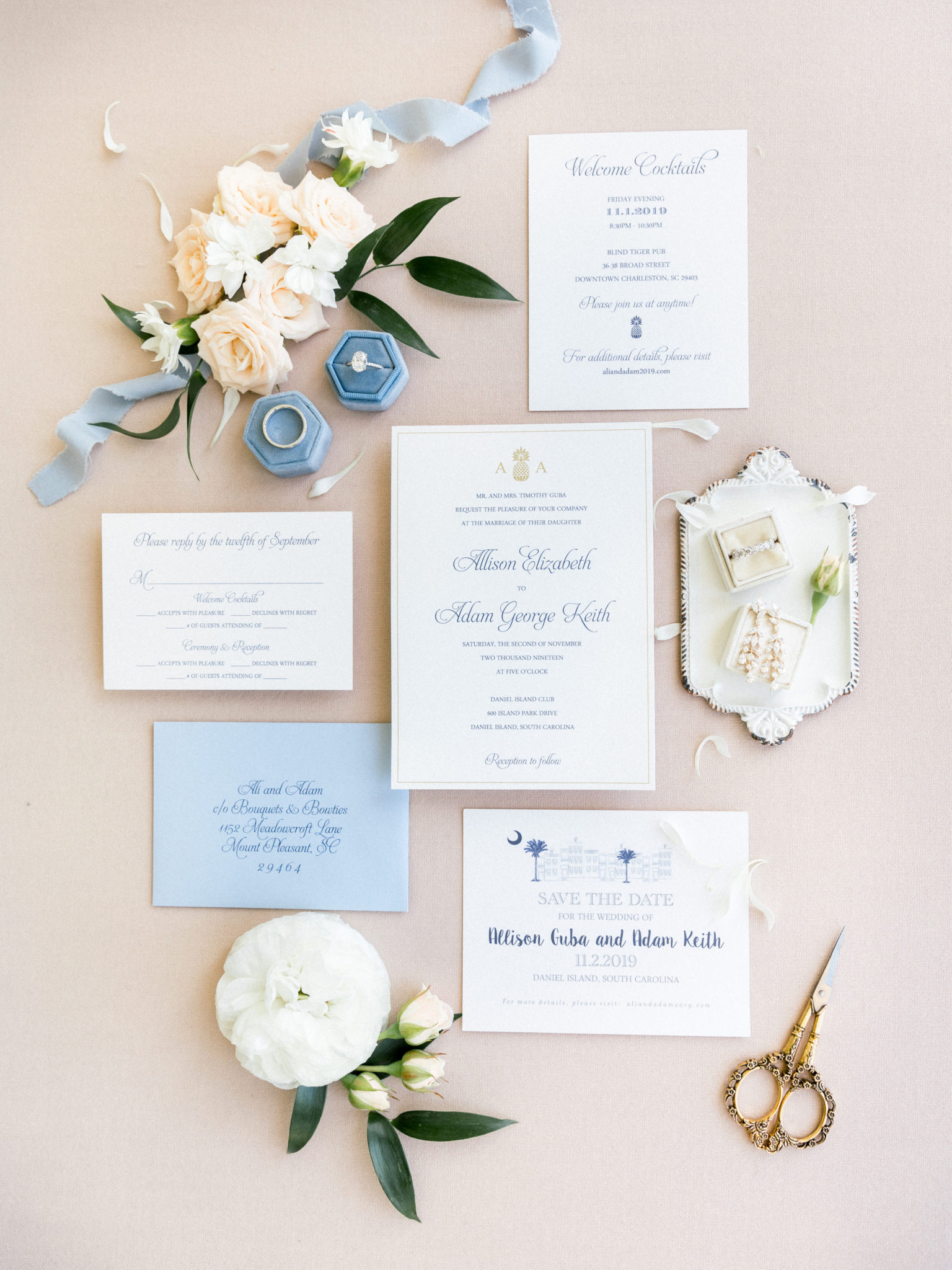 classic navy pineapple invitation