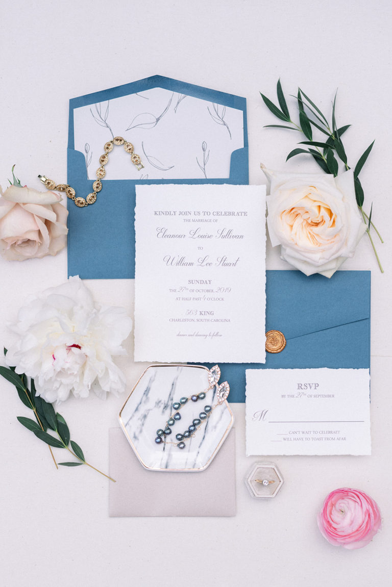 slate blue deckled edge invitation