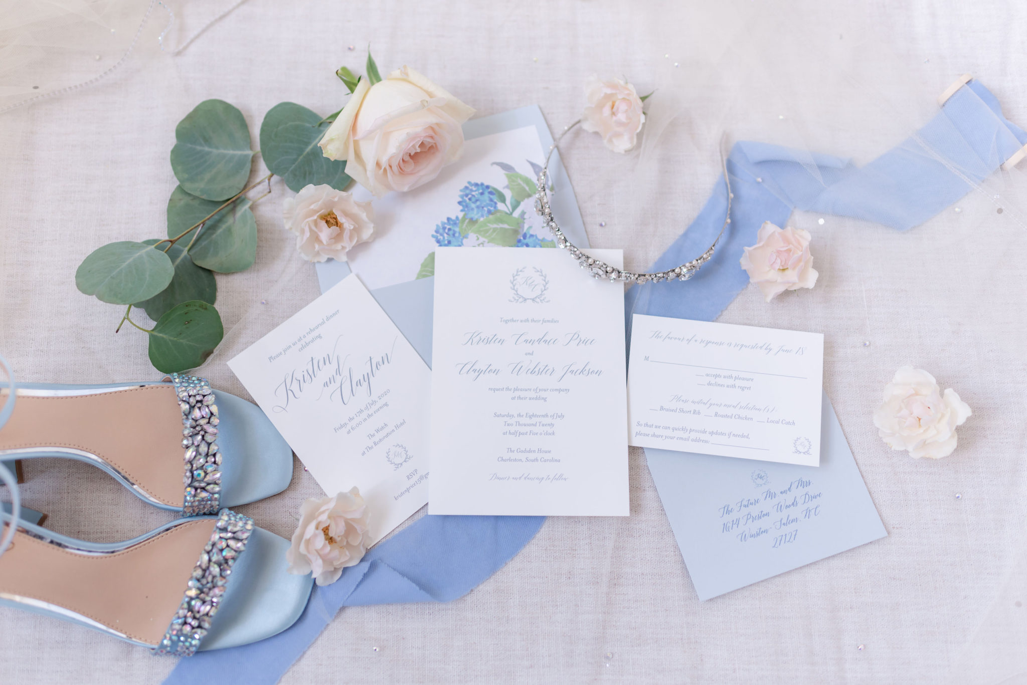 blue hydrangea wedding invitation