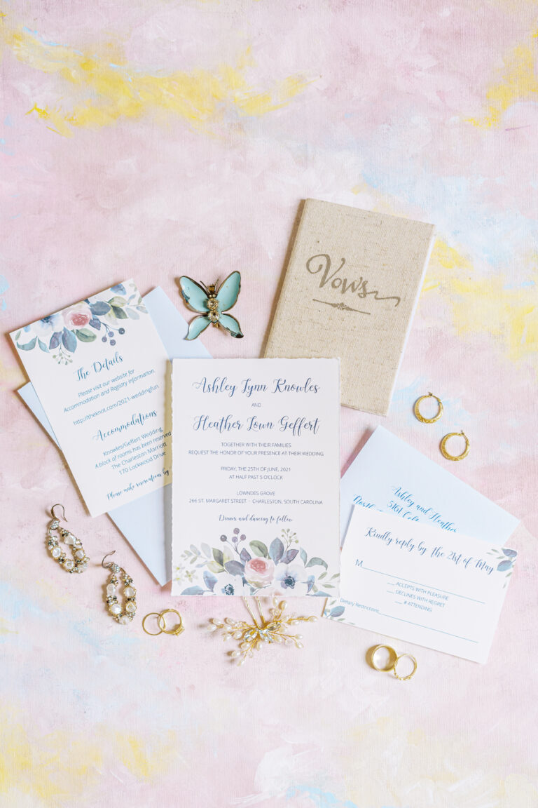 floral lowndes grove wedding invitation