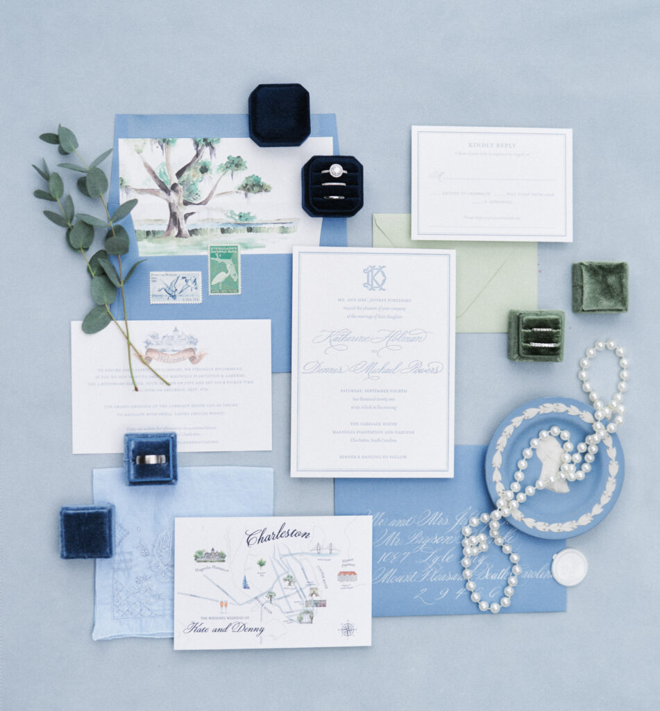 blue spring wedding invitation