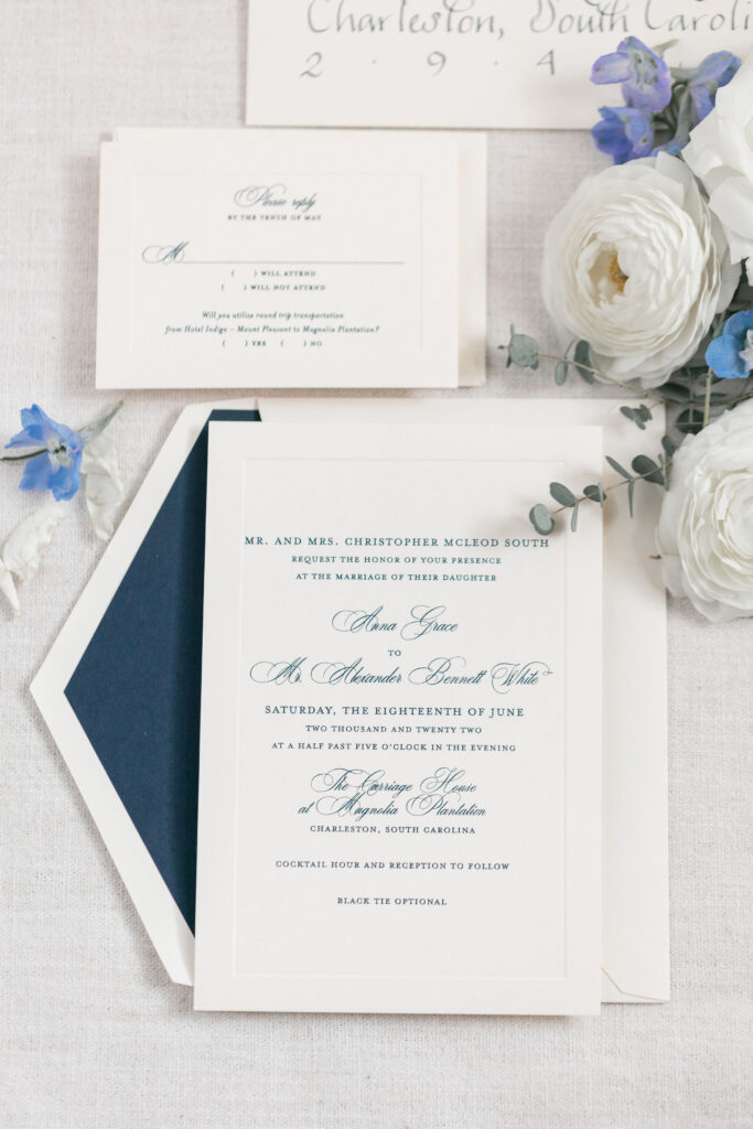 classic thermography wedding invitation