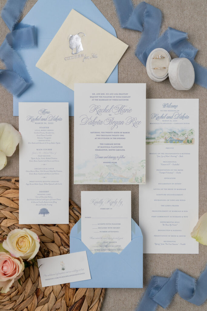 watercolor carriage house wedding invitation