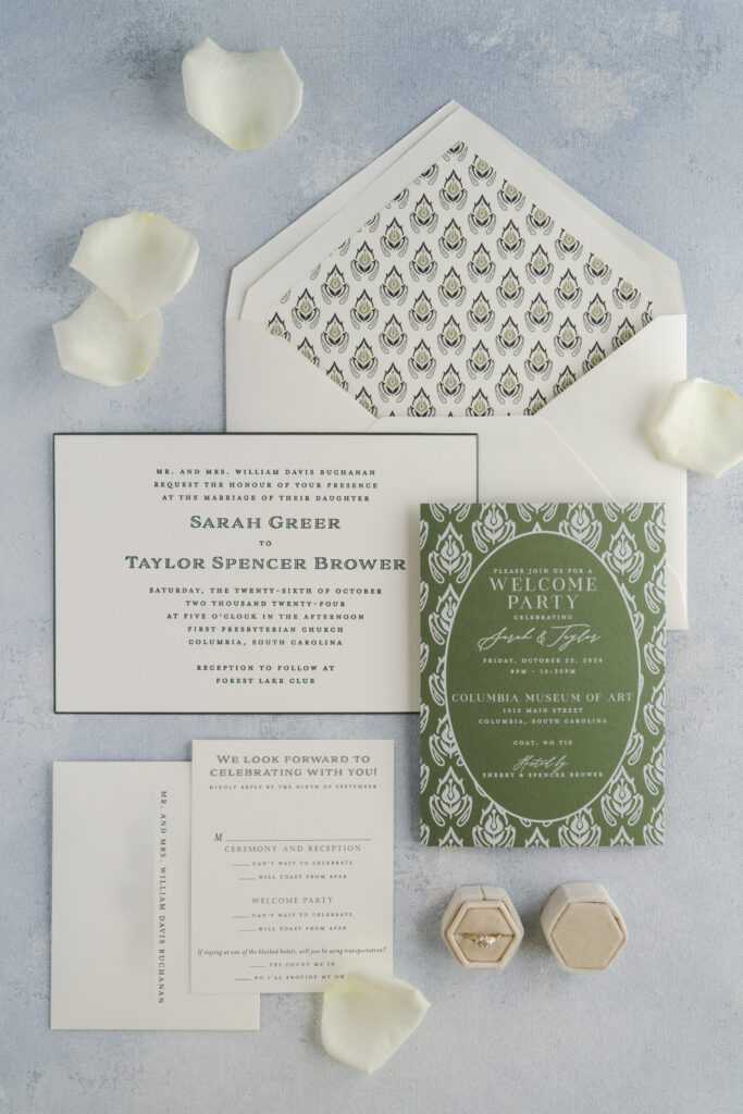 Formal Green Beveled Wedding Invitation